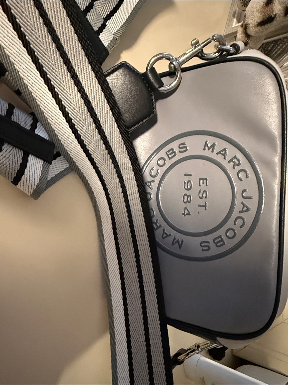 Marc Jacobs Gray Camera Belt Bag with Striped Webbing